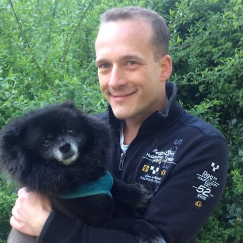 Peter Pater, maker of FlexGymGuide, with his dog